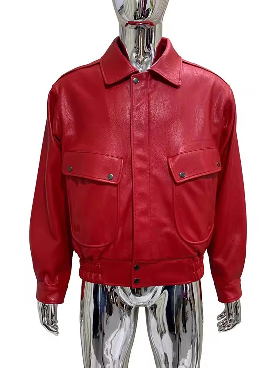 Mauroicardi printemps automne Cool beau court jaune doux Pu veste en cuir hommes col rabattu luxe vê