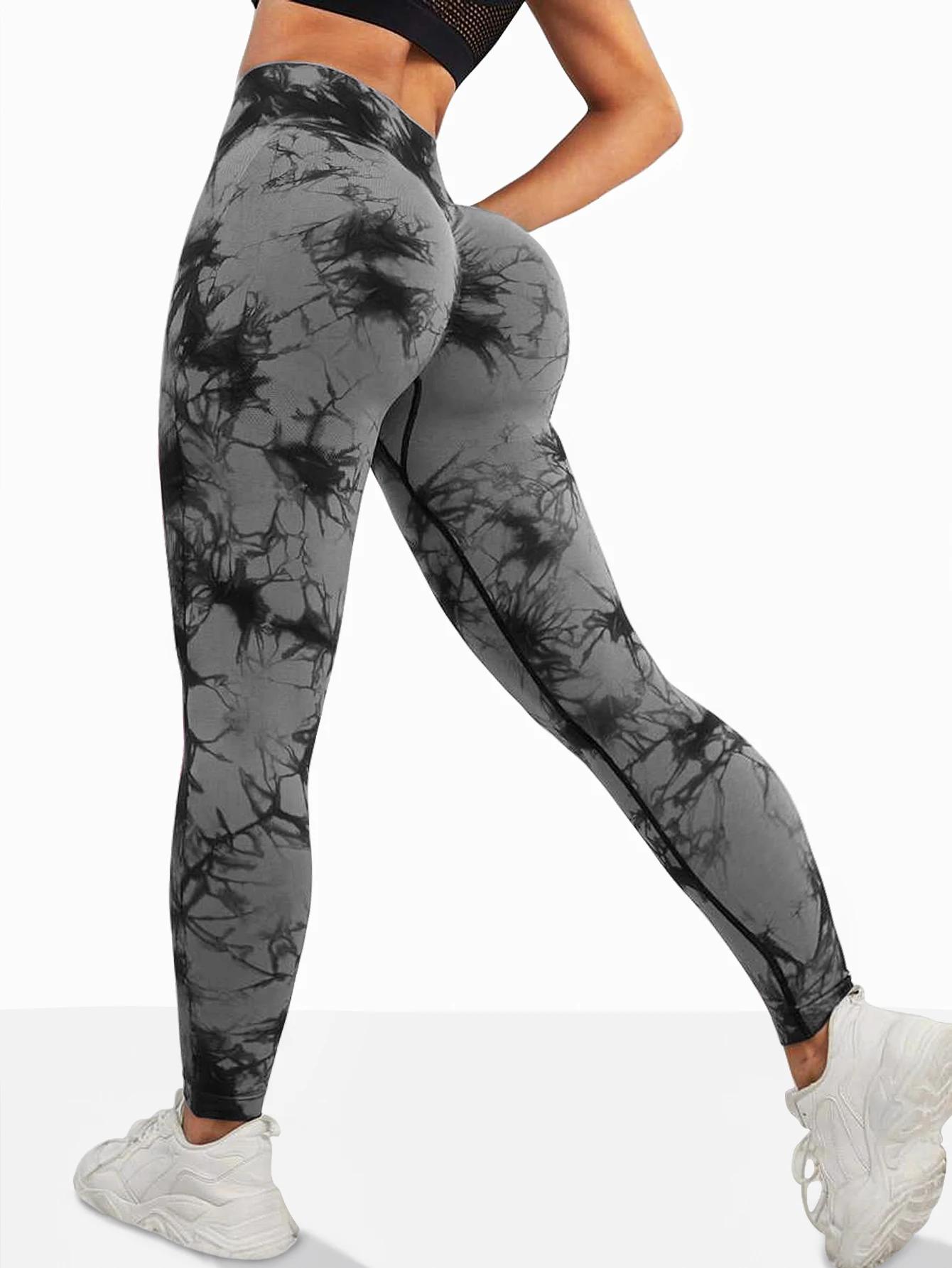 Pantalon de Yoga taille haute sans couture pour femmes, teinture par nouage, contrôle du ventre, ban