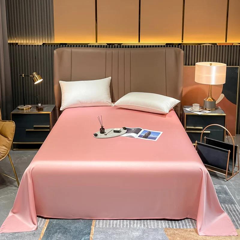 Drap plat en soie de mûrier naturelle, drap de lit de couleur unie, drap de literie King Size en soi