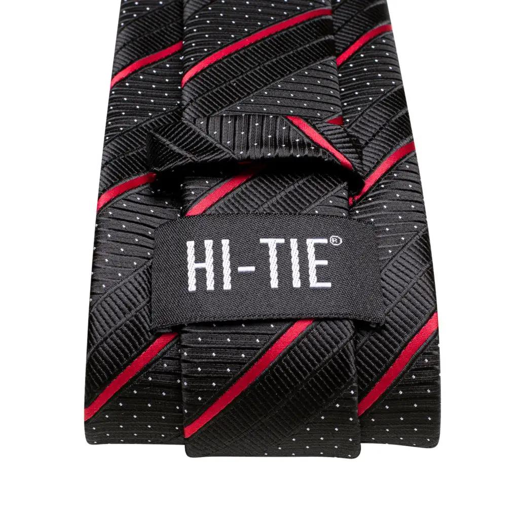 Cravate de mariage rayée noire et rouge pour homme, avec pochette de costume et boutons de manchette