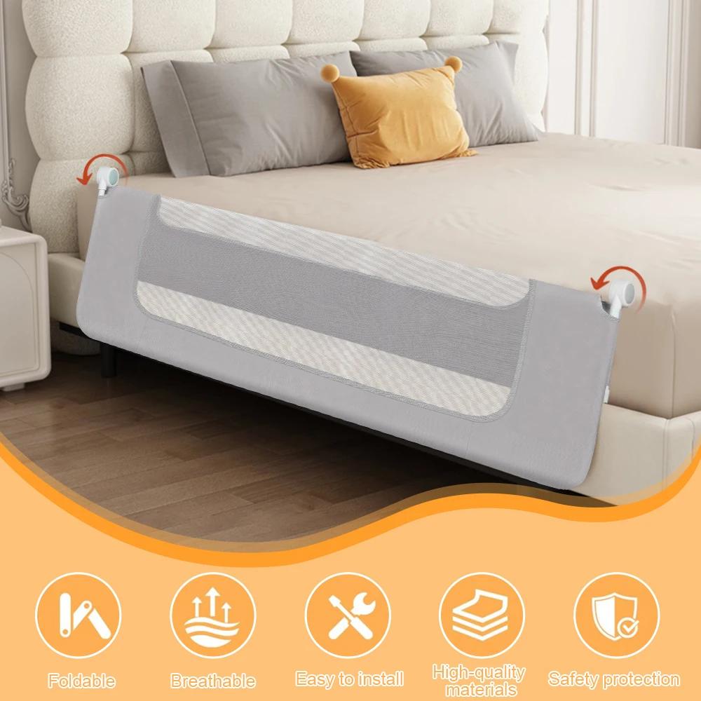 Barrière de lit de 150 / 180 / 200 cm - Protection anti-chute - Pliable à 180 ° - Hauteur réglable d