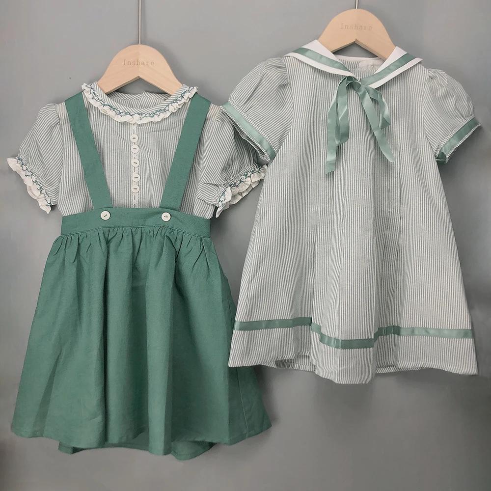 Boutique de vêtements pour enfants, tenue à rayures pour garçons et filles, ensemble en coton et lin