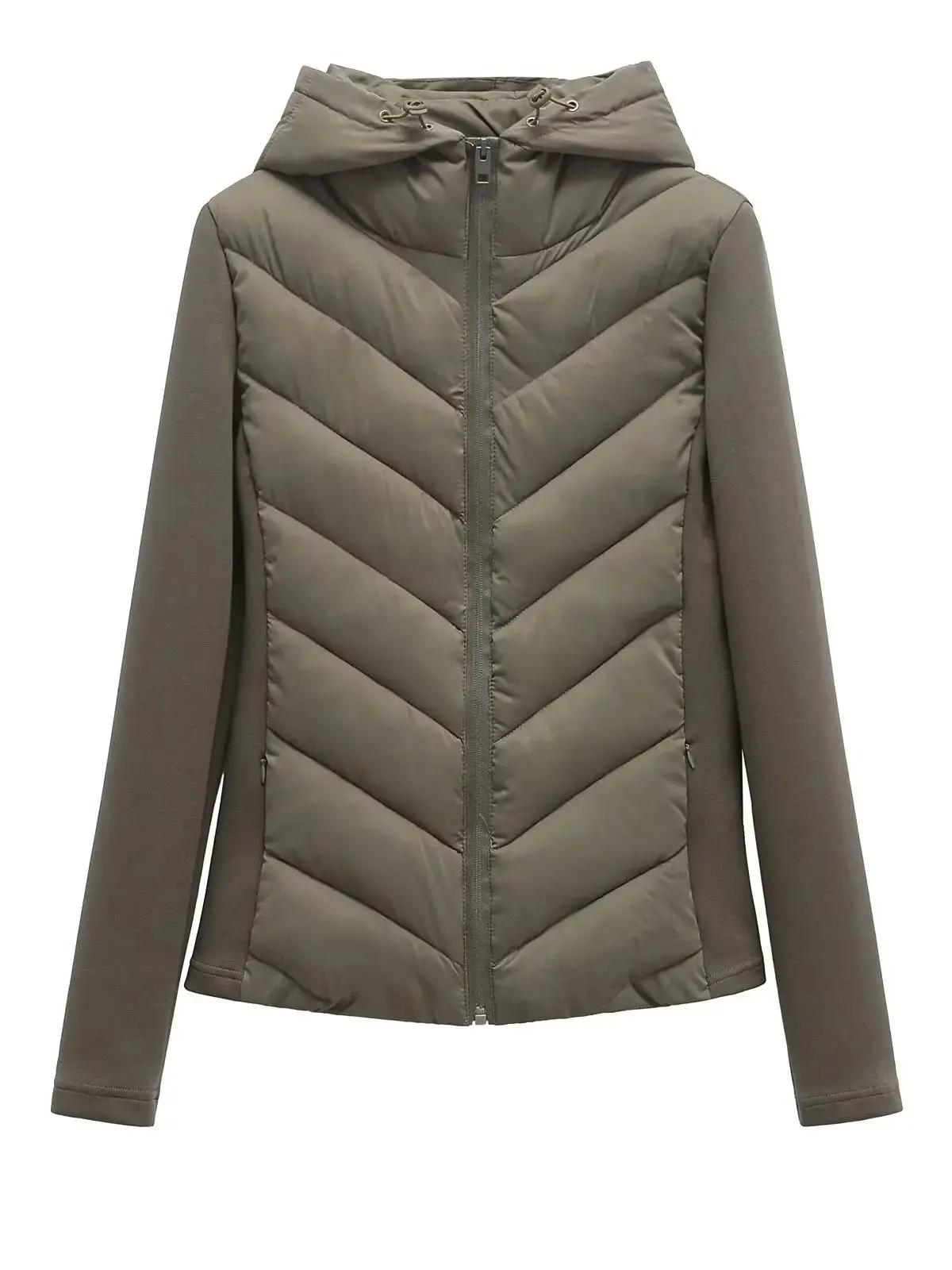 2025 automne hiver femmes élégant Patchwork à capuche Air coton vestes dame mode armée vert chaud mi