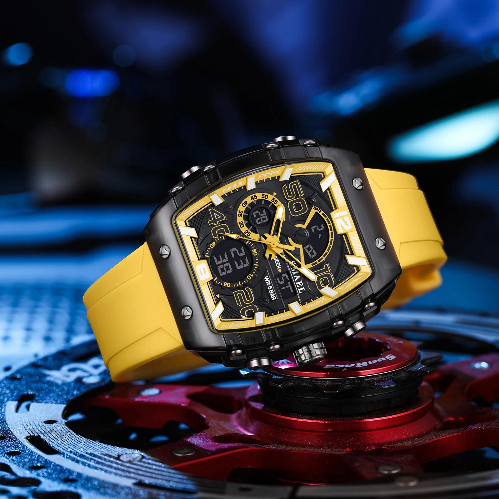 SMAEL marque 8109 nouvelle montre électronique mode carré double affichage étanche lumineux multicol