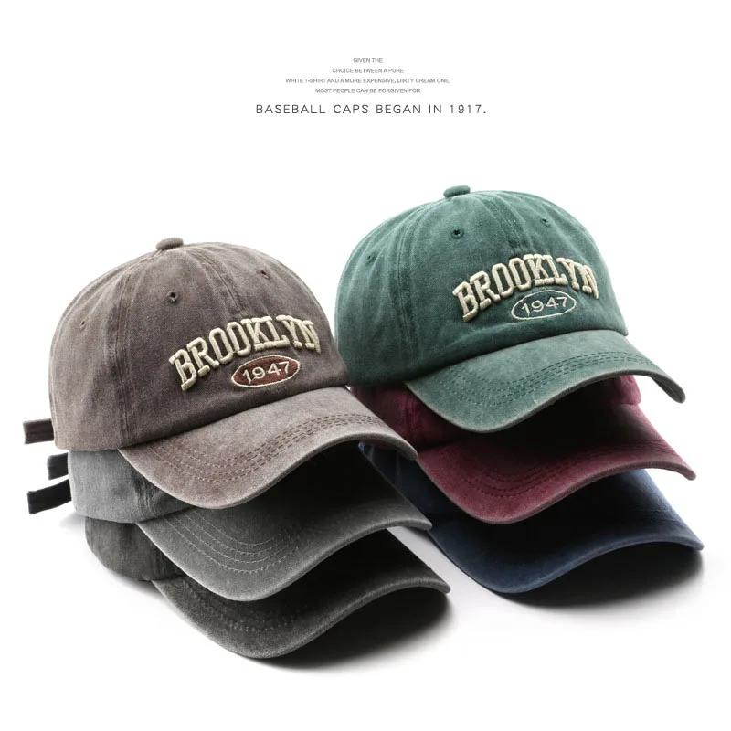 Rétro brooklyn lettre broderie casquettes de Baseball printemps été hommes femmes coton réglable cha