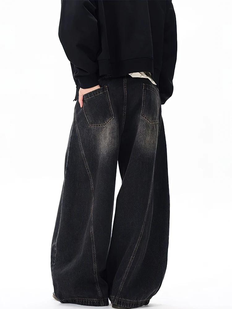 Vintage noir lavé Baggy jean pantalon hommes jambe large lame incurvée pantalon Streetwear Cowboy dé