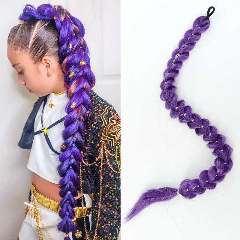 Perruque de cosplay de groupe de chasse aux sorcières kpop violette, anime, avec le même bandeau, fi