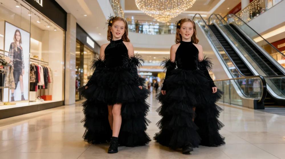 Robe en tulle multicouche noire à col licou ICJAEHAO, sans gants, robe d'été pour filles, costumes p