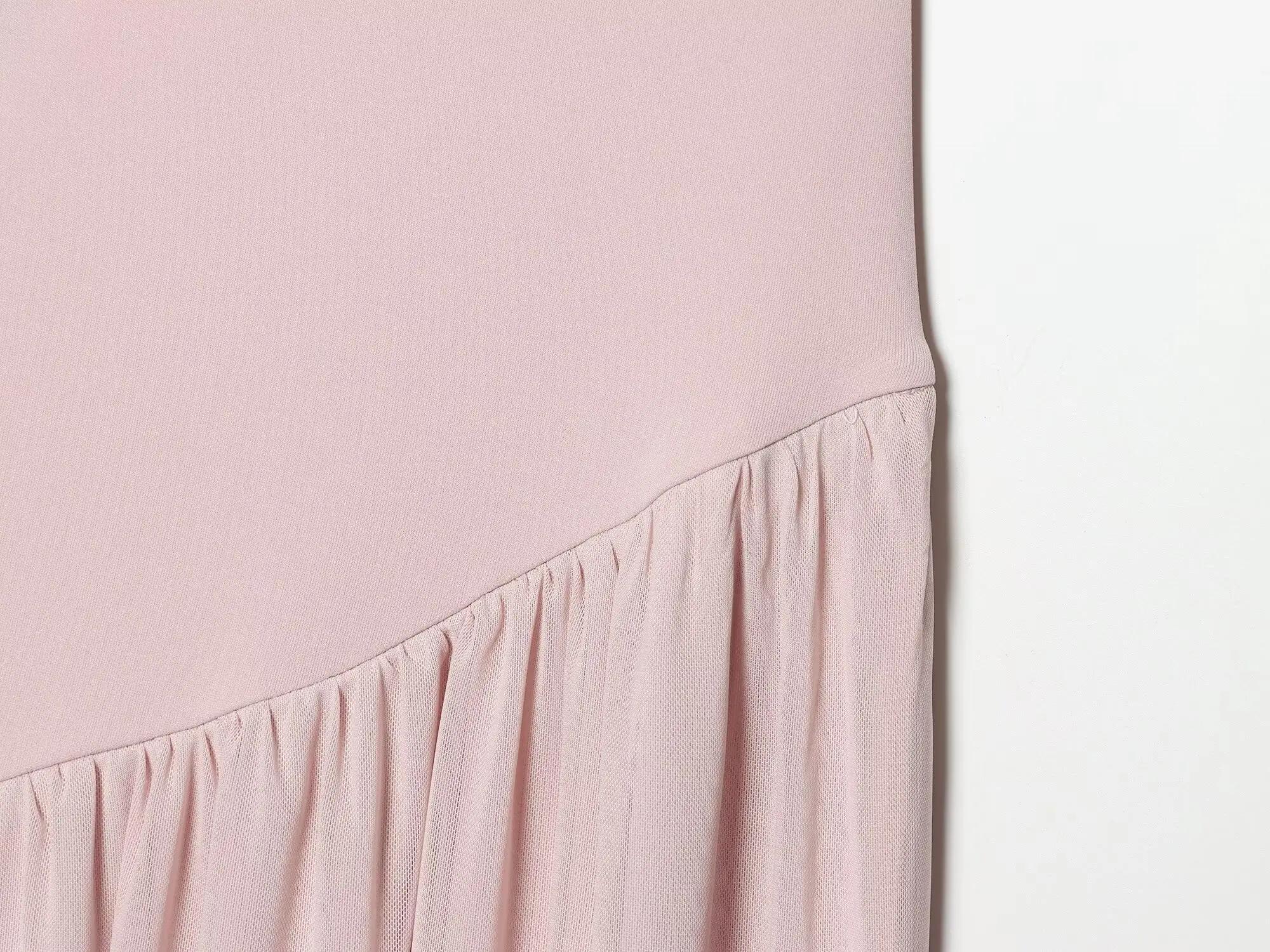 Robe mi-longue plissée marron sans manches à col montant pour femme ETJ, coupe fluide, style minimal