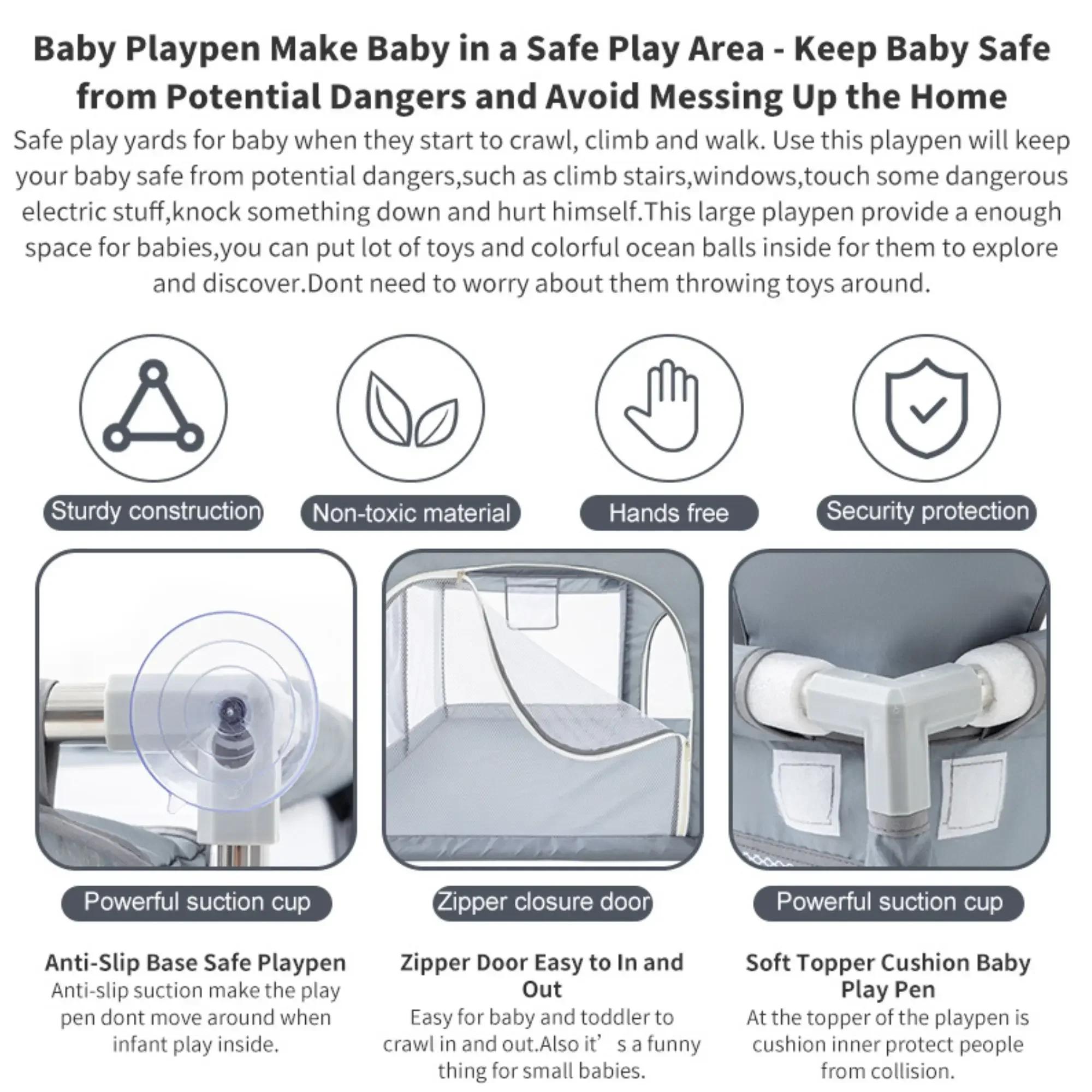 Parc de jeu pour bébé YAZOCO gris clair avec anneau de traction, barrière de sécurité pour enfant, c