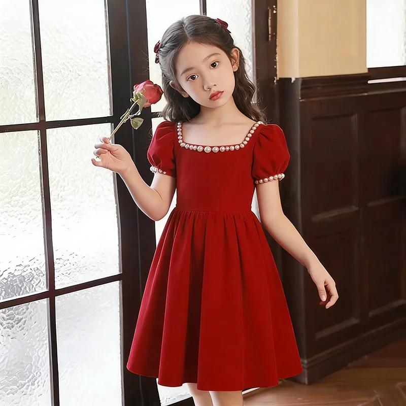 Robe élégante pour fille 2026 Nouvelle collection Rouge Princesse Tenue d'été pour anniversaire de t
