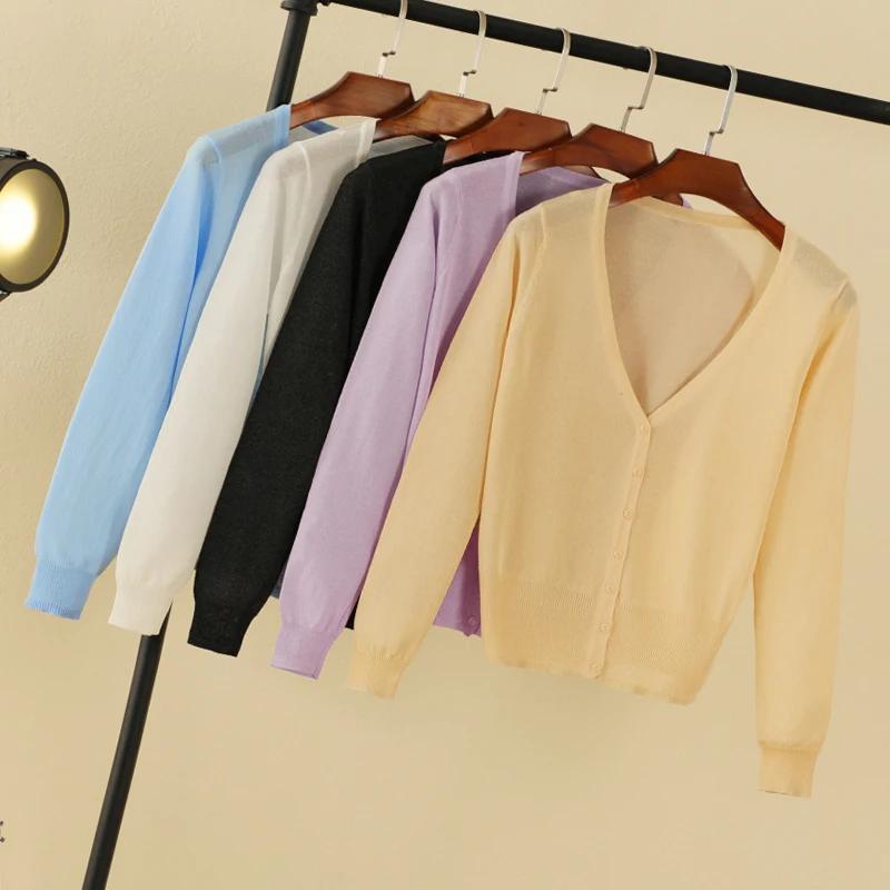 vêtements femme korean style cardigan ete légère haut pull été gilet maille tricoté à manches longue