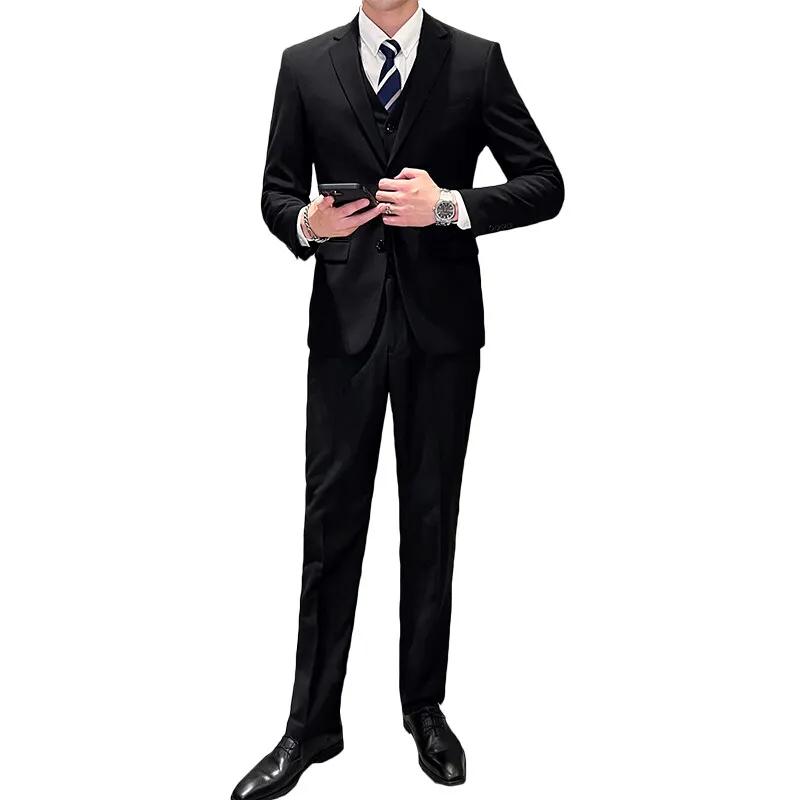 Costume de couleur unie (costume + gilet + pantalon), ensemble trois pièces tendance pour mariage et