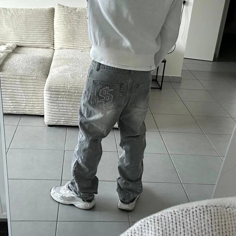 Y2K rétro jean couleur claire motif Dollar broderie épissure Denim pantalon gothique Hip Hop Streetw