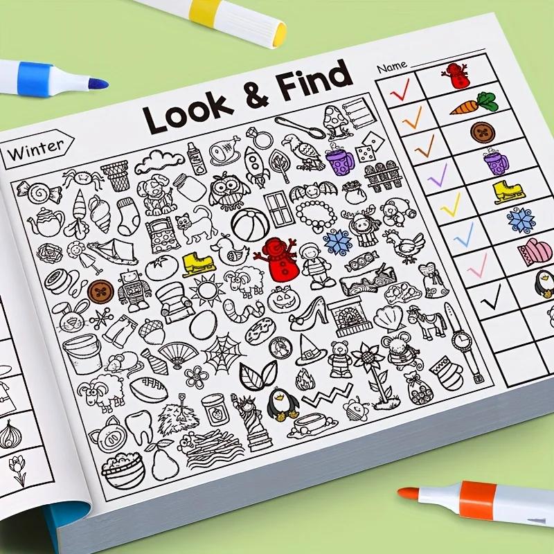 Livre interactif d'objets et de coloriage cachés pour-éducation avec des activités de recherche, d'a