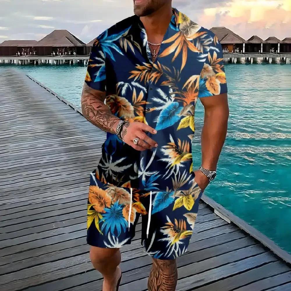 Chemise hawaïenne flamant cocotier impression 3d chemise à manches courtes + Short 2 pièces ensemble