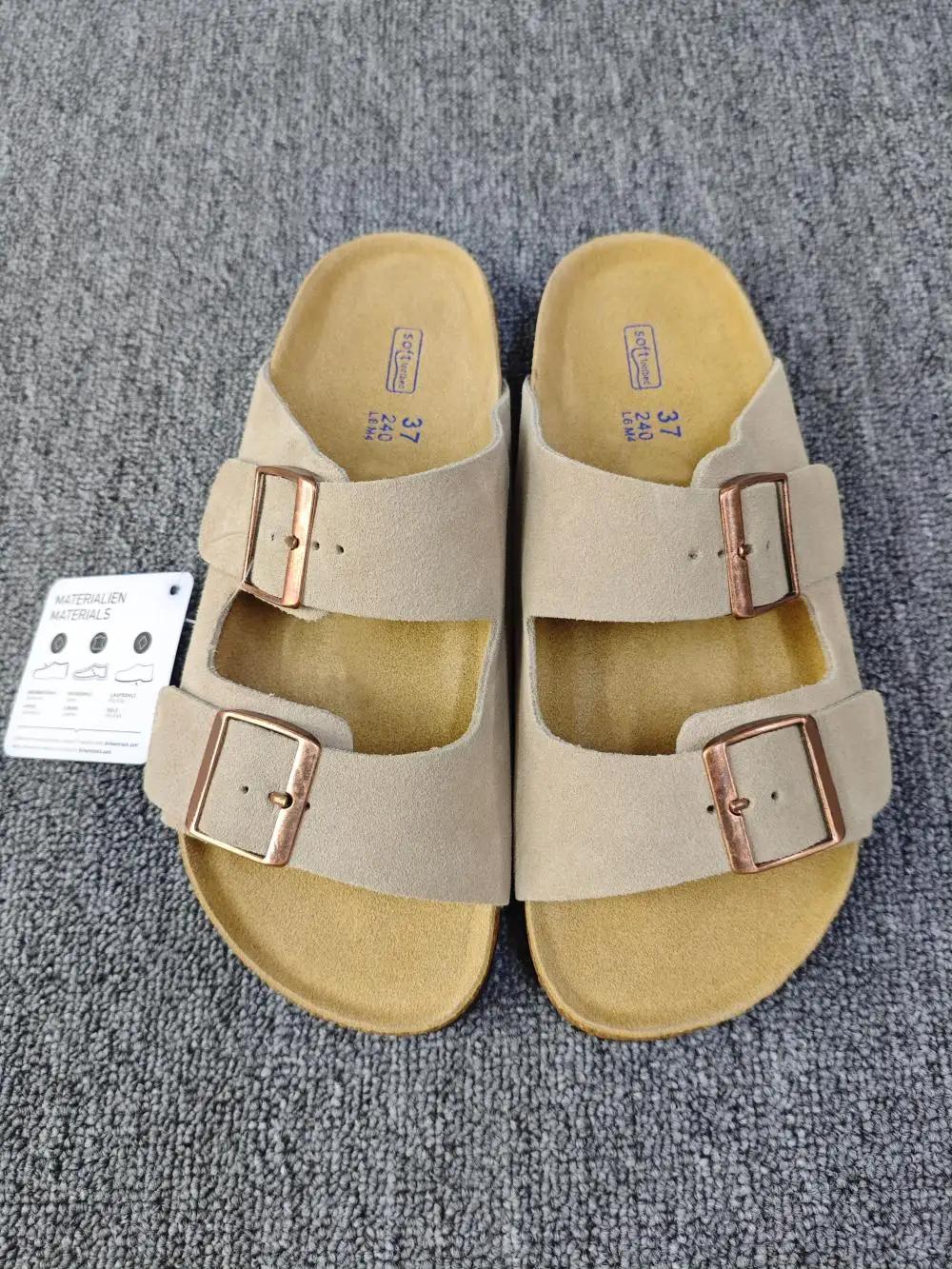 Sandales plates de plage unisexes style vintage à double boucle avec semelle intérieure en liège – C