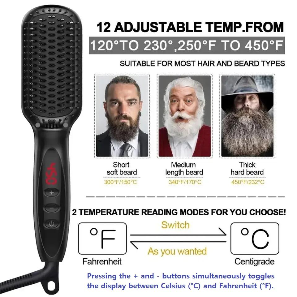 Brosse à Lisser les Cheveux, Peigne Électrique, Chaud, Anti-Brûlure, Céramique, Barbe