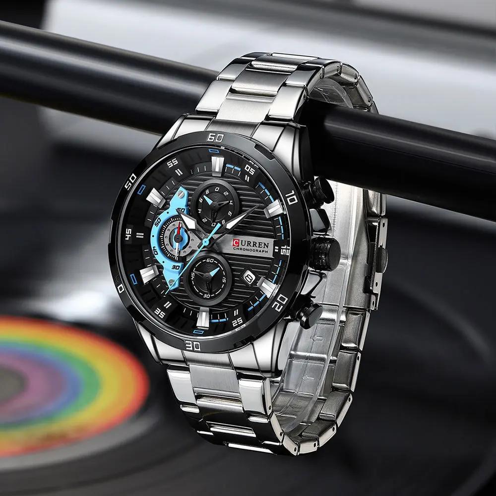 Montres en acier inoxydable pour hommes, mode créative, cadran lumineux avec chronographe, horloge d