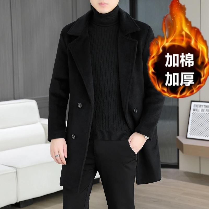 Manteau mi-long en laine pour homme style Business Casual, collection Hiver 2026, chaud, avec doublu