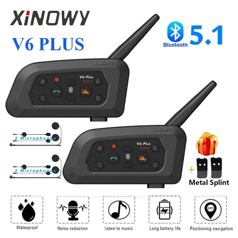 XINOWY V6 Plus Moto Casque Bluetooth Casque Interphone 1200M Interphone Communicateur Étanche 6 Cour