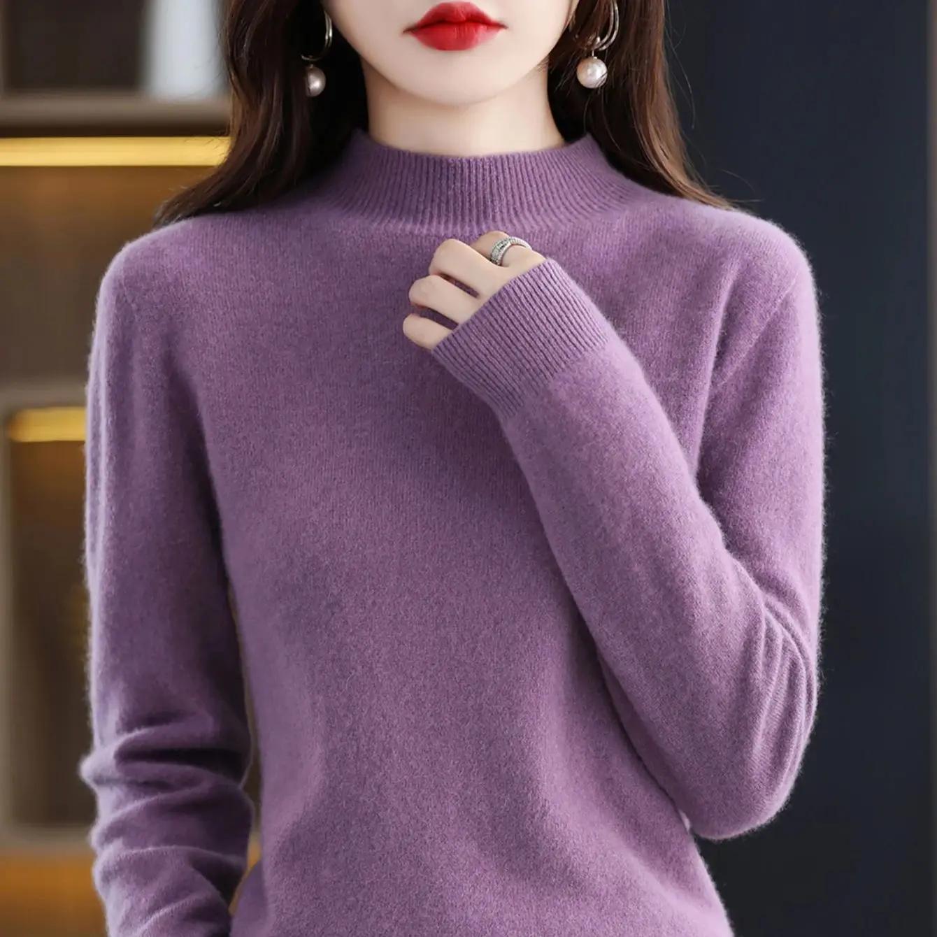 100% laine mérinos cachemire pull femmes tricoté pull col roulé à manches longues pulls automne hive