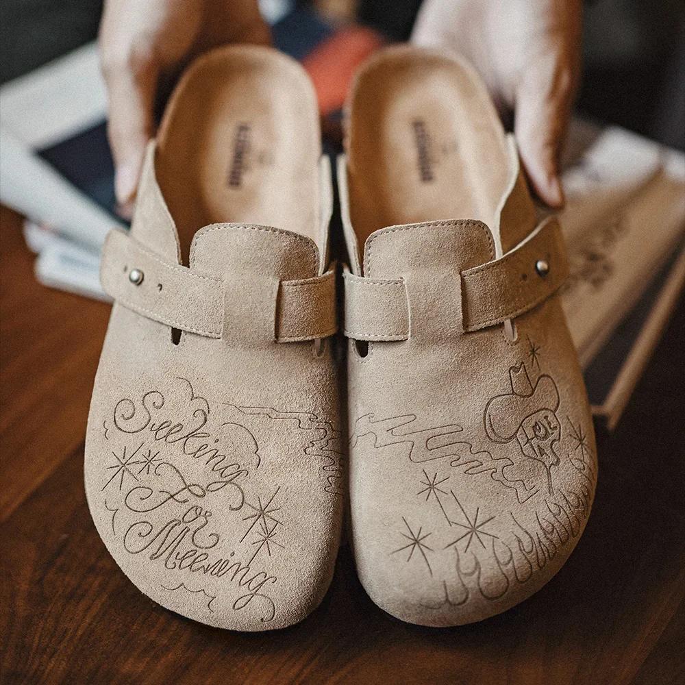 Maden Illustration Mules chaussures demi glisser fond épais vêtements chauds sandales à fond plat pa