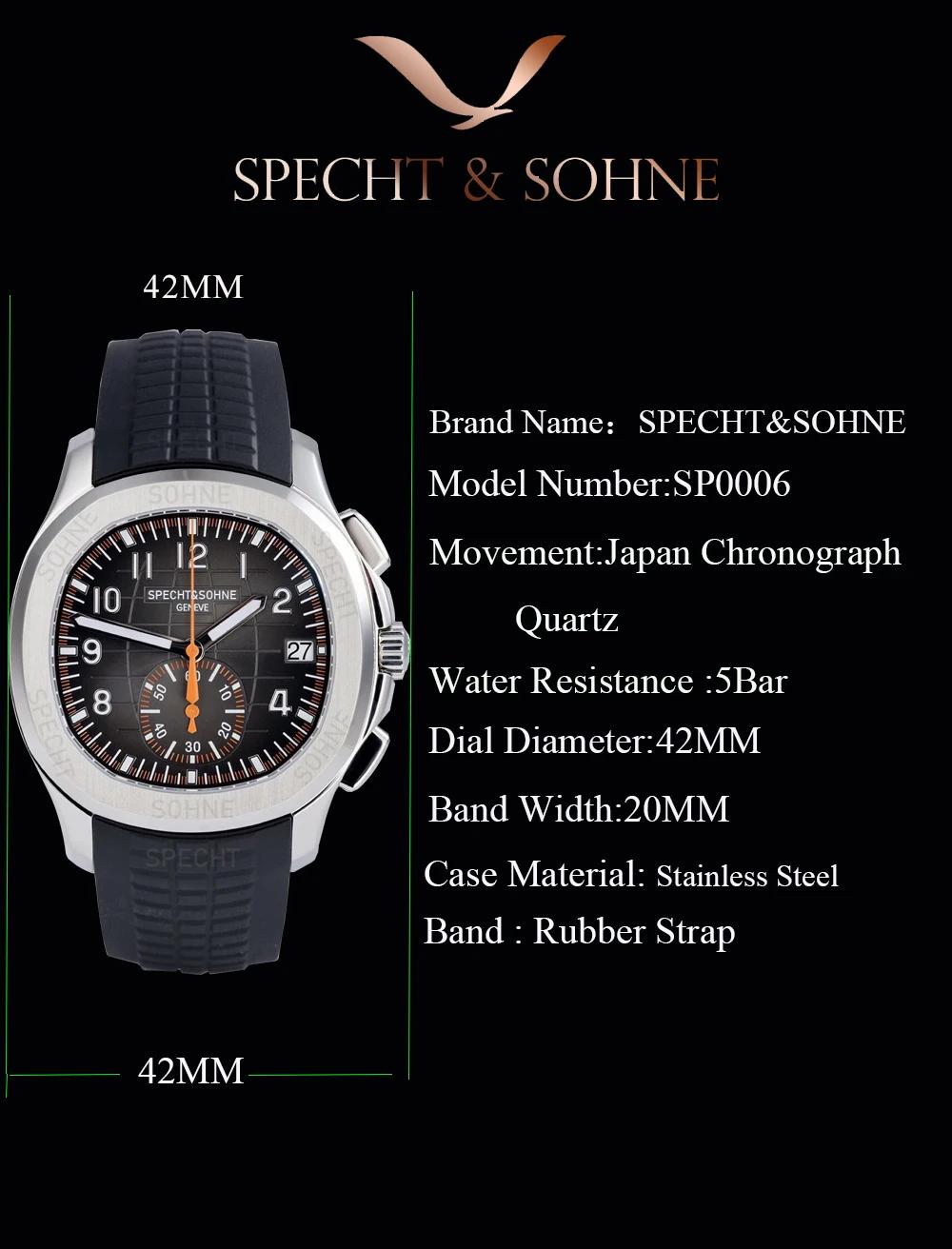 Specht & Söhne nouveau classique 5167 montre pour hommes couleur Orange saphir cristal caoutchouc Sr
