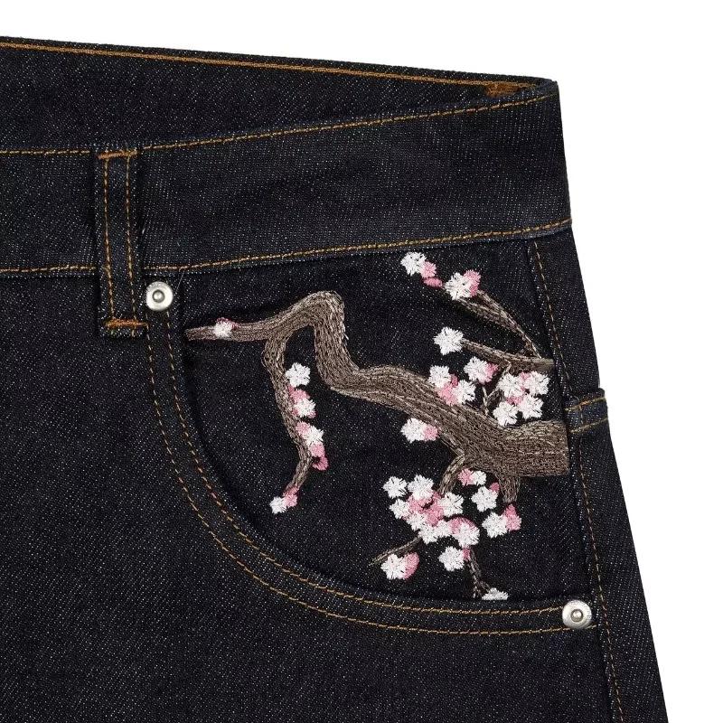 Y2K Harajuku jean Goth vintage fleur de prunier motif brodé pantalon à jambes larges hommes femmes d