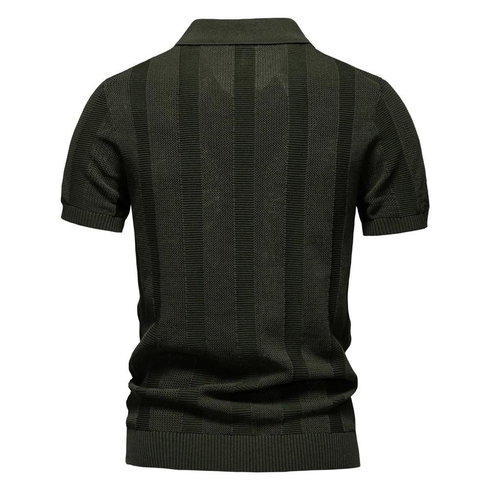 AIOPESON 2025 Polo en maille unie et rayée pour homme – Haut décontracté en tricot respirant avec co