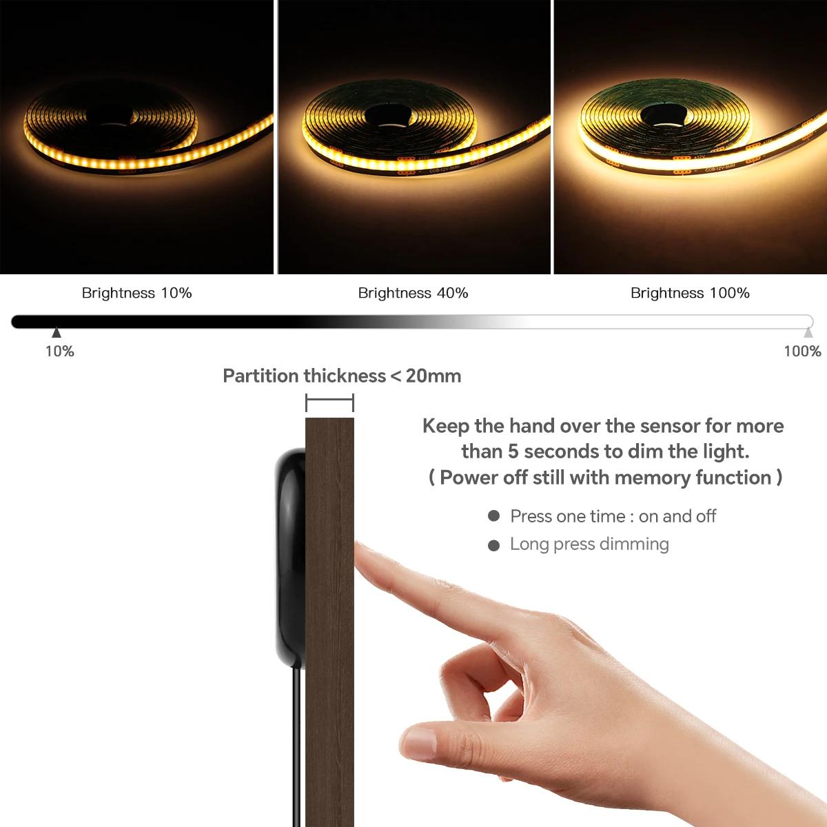 Bande lumineuse LED PCB noire à intensité variable tactile, bande COB pour calandre acoustique en bo