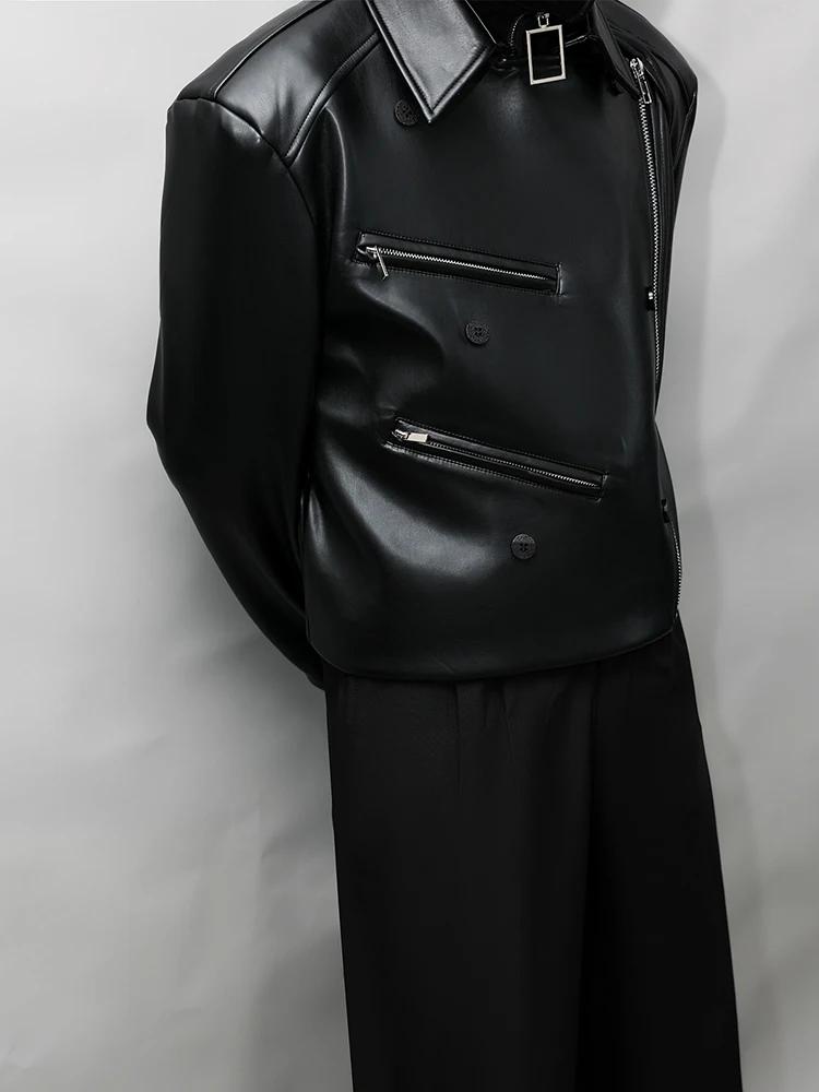 Mauroicardi-Veste en cuir PU pour homme, manches longues, col montant, vêtements de créateur de luxe