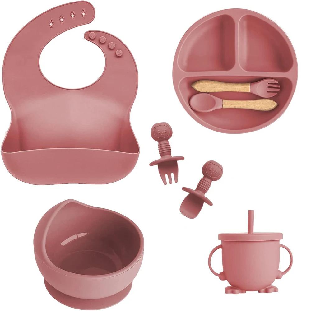 Ensemble de vaisselle en Silicone pour enfants, 6/8 pièces, vaisselle, ventouses, fourchettes, cuill