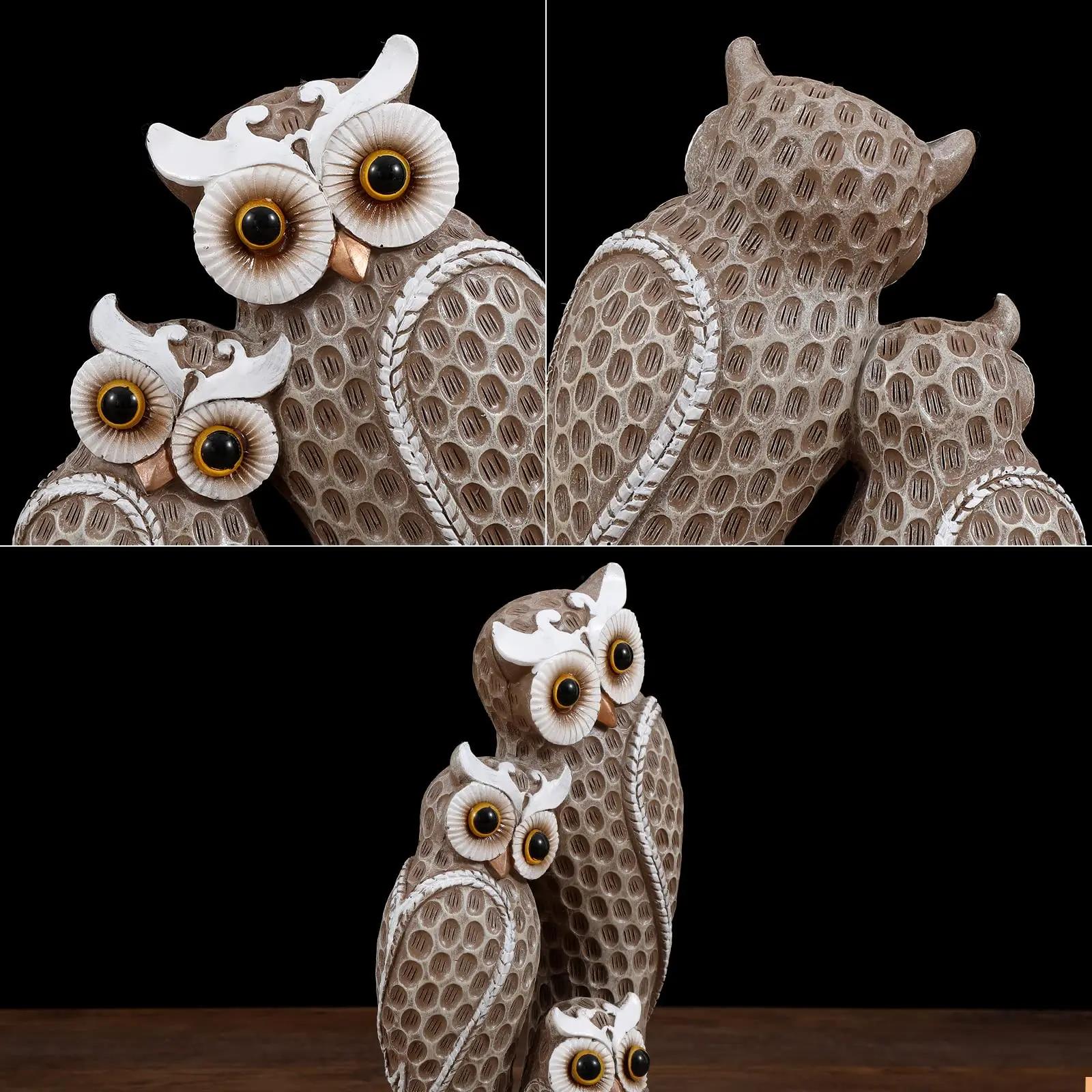 Famille de trois statues de hibou mignonnes, décoration de maison, statues de hibou sur étagères, dé