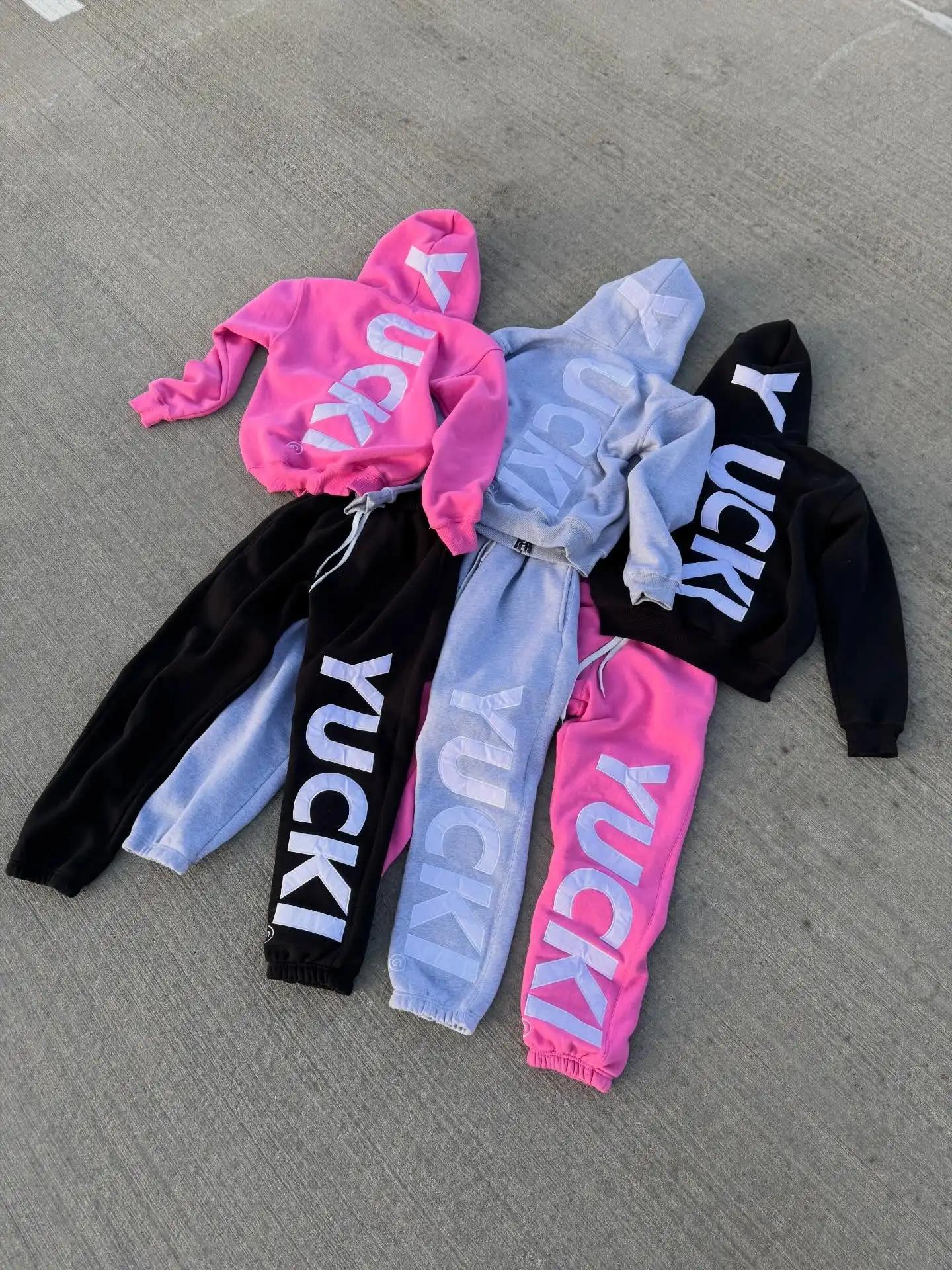 Ensemble de survêtement unisexe YUCKI pour couple, imprimé lettres, 2 pièces, sweat à capuche zippé 