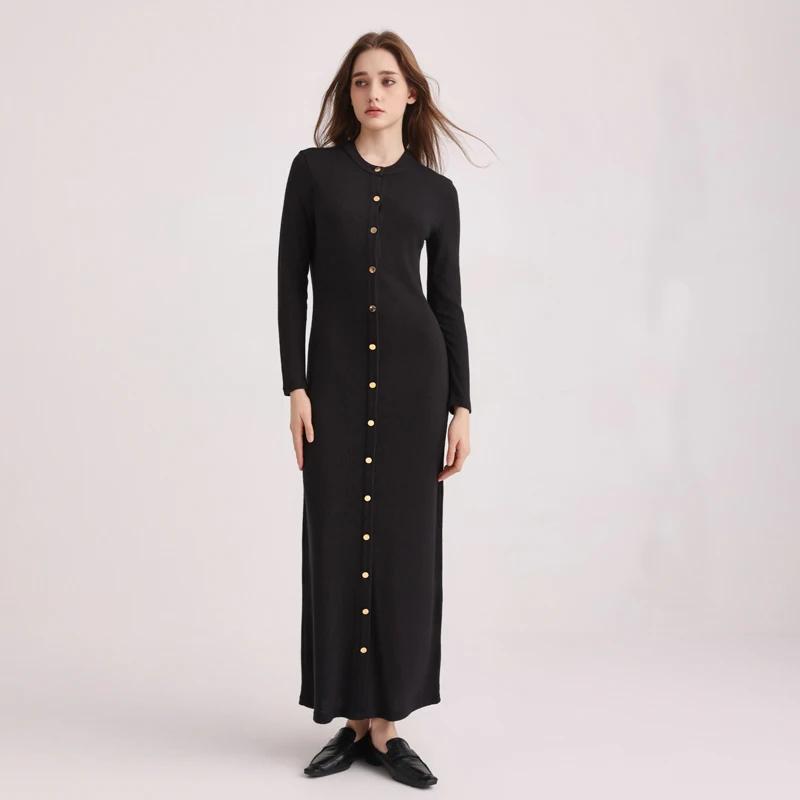 AA AW25 hiver femme robe confortable et douce tricoté Maxi bouton robe dame vêtements