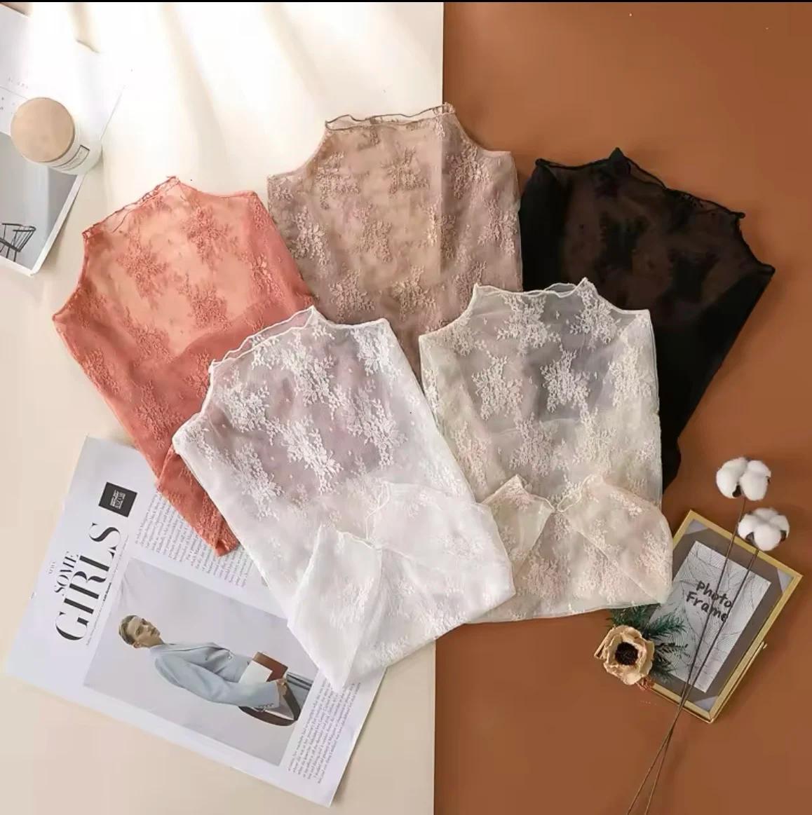 Femmes Sexy maille T-Shirts dentelle transparente Blouse à manches longues voir à travers les hauts 