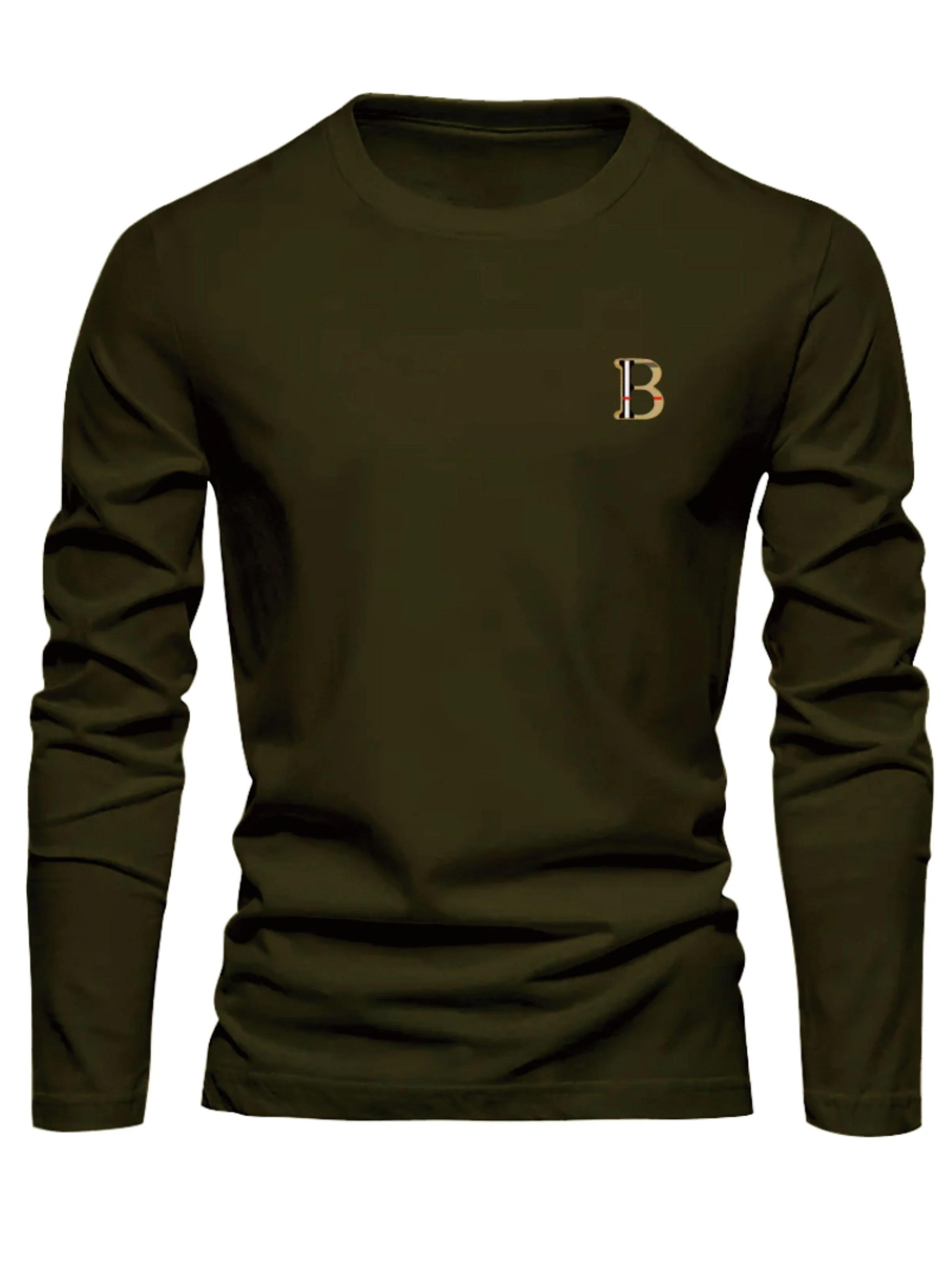T-shirt à manches longues pour homme, 100% coton pur, ample et tendance, imprimé avec un motif de le