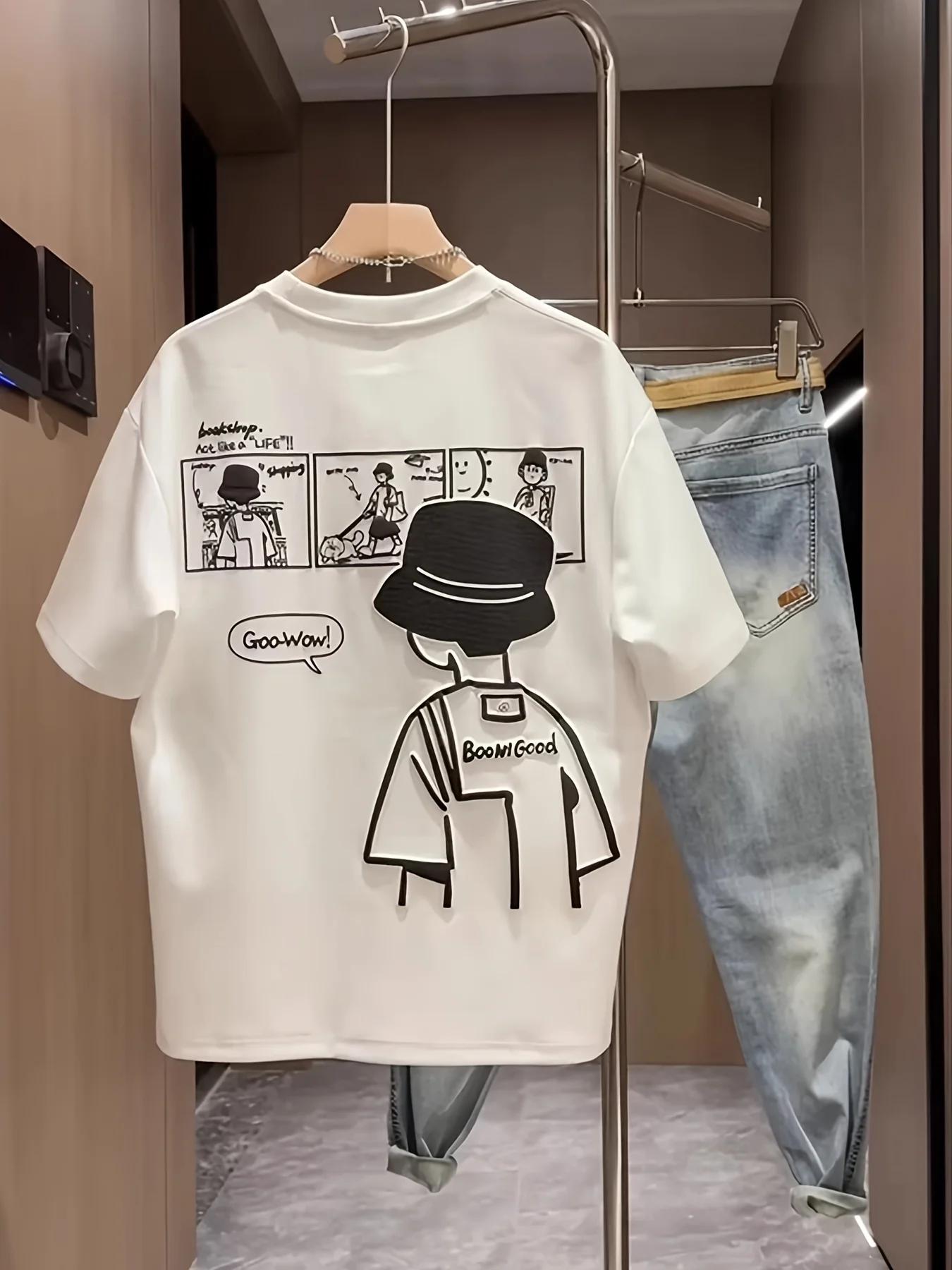T-shirt décontracté pour homme 100% coton à manches courtes avec col rond, design tendance, polyvale