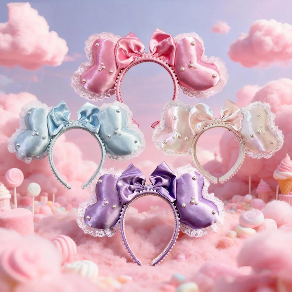 Perle coeur Mickey Mouse oreilles bandeaux dentelle arc bandeaux bandeau fête d'anniversaire Hallowe