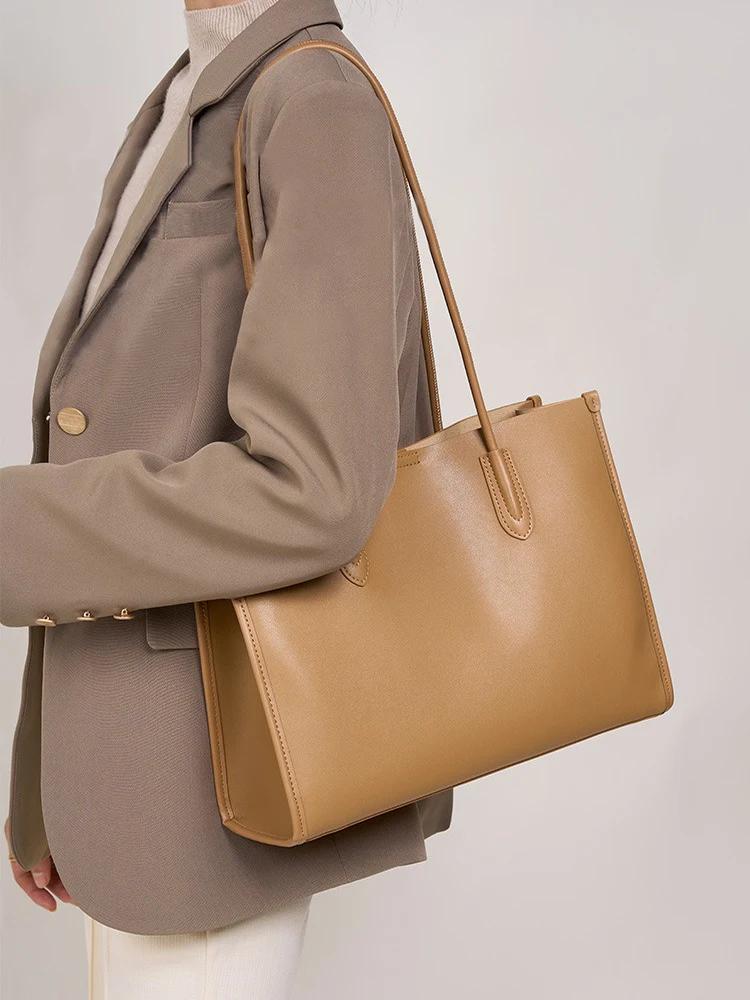 Nouveau Sac à Main Femme Kaki en Cuir Véritable, Sac à Bandoulière Grande Capacité, Sac Cabas pour D