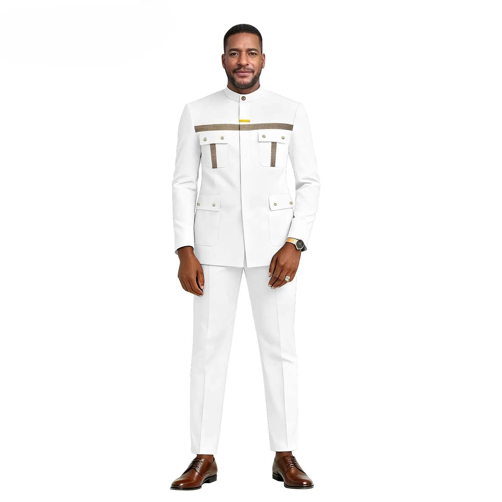 Nouvel ensemble deux pièces décontracté et coloré pour homme africain, coupe ajustée - Costume pour 