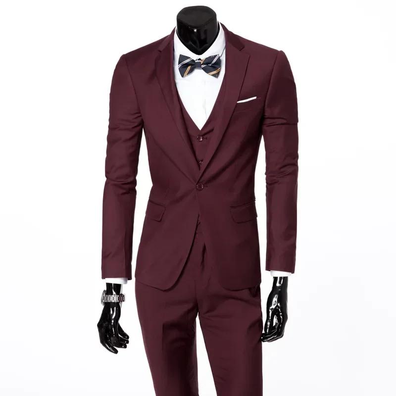 Costume trois pièces pour hommes, coupe cintrée, un bouton, pour le travail, polyvalent, Business, d