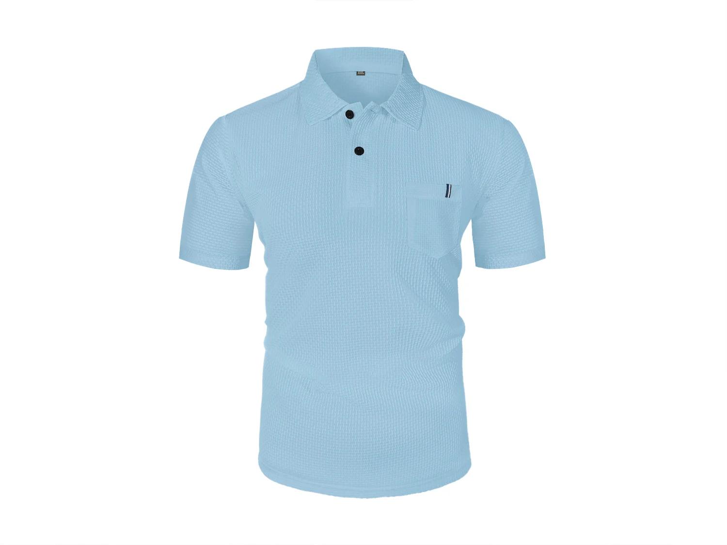 POLO d'été avec poche à revers en soie glacée, T-shirt à manches courtes pour hommes, haut de vêteme