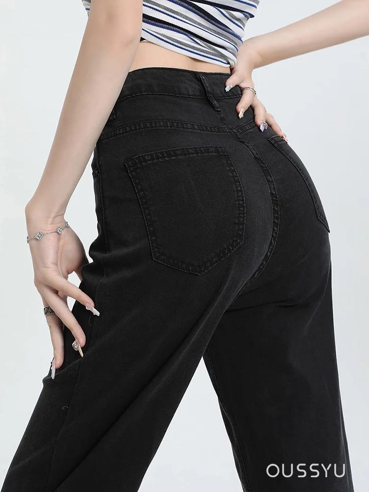 Jean Lyocell doux pour femmes, bleu, kaki, blanc, taille haute, droit, jambes larges, pantalon en De
