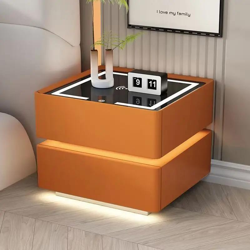 Table de chevet intelligente de 40 cm avec capteur de lumière, table de chevet compacte verrouillabl