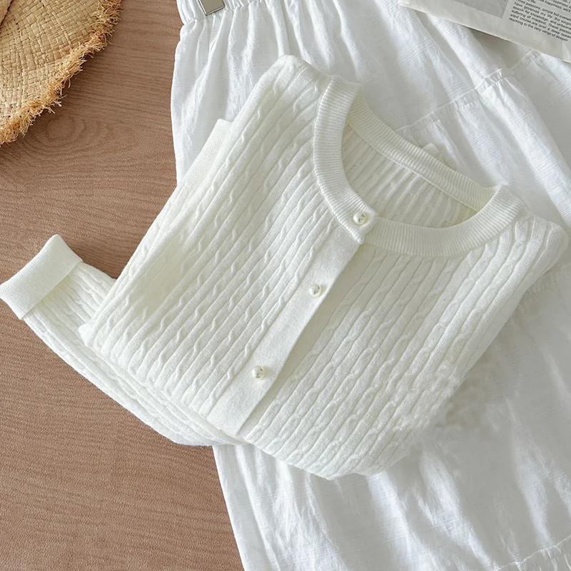 Élégant à manches longues tricots hauts femmes automne hiver simple boutonnage pull col rond épais c