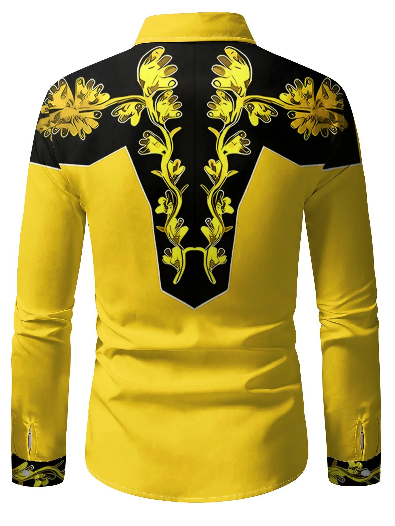 2025 Chemise à manches longues à imprimé floral pour hommes Décontracté Slim Fit Streetwear Chemise 