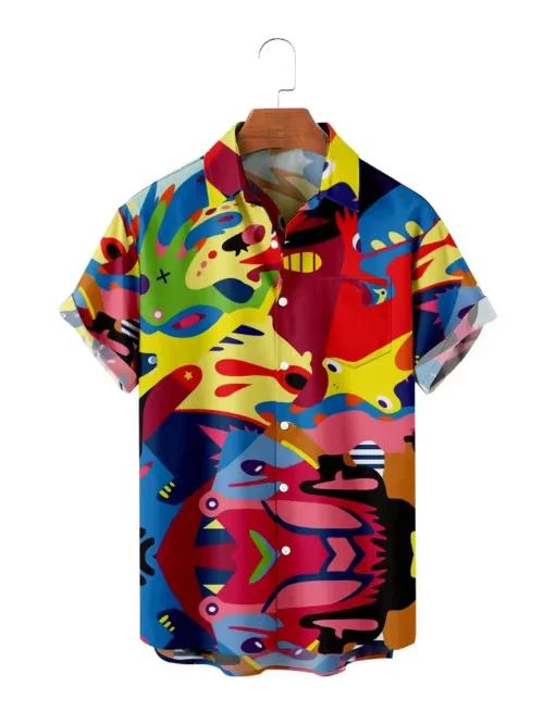 Chemise hawaïenne bleue flamme pour hommes, manches courtes, chemises de rue décontractées, mode hau