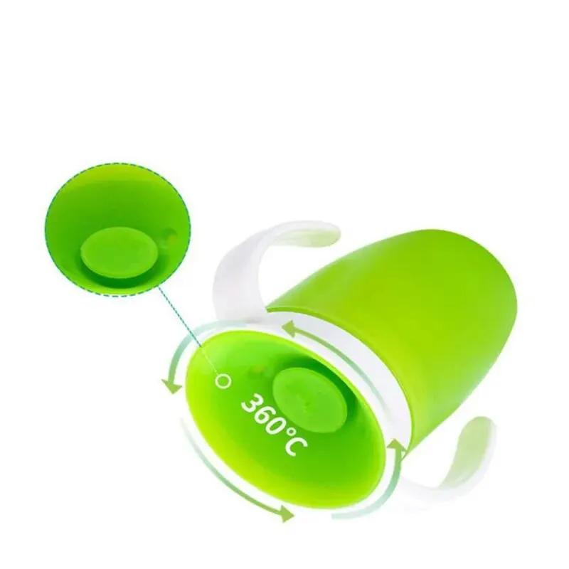 Gobelet d'apprentissage pour bébé avec couvercle rabattable à double poignée, rotatif à 360 degrés, 
